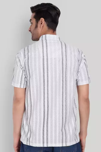 Stysure striped broken line shirt, short sleeve white grey & black textured stripe cuban collar casual shirts