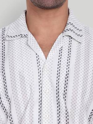 Stysure striped broken line shirt, short sleeve white grey & black textured stripe cuban collar casual shirts 3