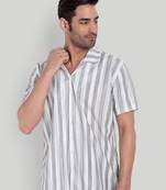 Stysure striped classic shirt, short sleeve grey & white alternating breton stripe cuban collar casual shirts
