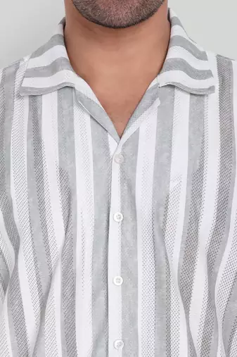 Stysure striped classic shirt, short sleeve grey & white alternating breton stripe cuban collar casual shirts