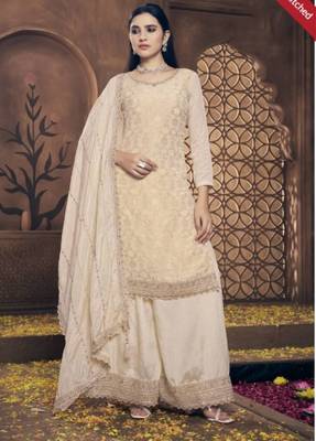 Heavy jacquard silk semi stitched palazzo suits 1