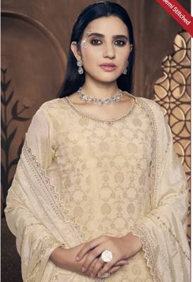 Heavy jacquard silk semi stitched palazzo suits 2