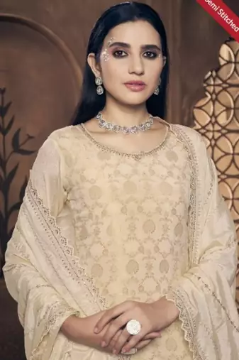 Heavy jacquard silk semi stitched palazzo suits