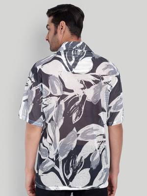 Stysure leaf botanical oversized shirt, short sleeve black & white large leaf print cuban collar casual shirts 2