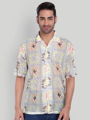 Stysure floral botanical oversized shirt, short sleeve beige & yellow light floral cuban collar casual shirts 1