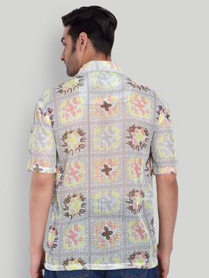 Stysure floral botanical oversized shirt, short sleeve beige & yellow light floral cuban collar casual shirts 2