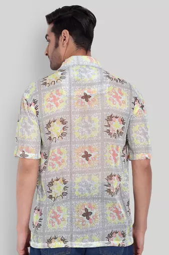 Stysure floral botanical oversized shirt, short sleeve beige & yellow light floral cuban collar casual shirts