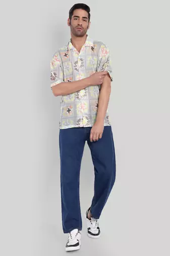 Stysure floral botanical oversized shirt, short sleeve beige & yellow light floral cuban collar casual shirts