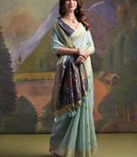 Lavender peacock thread woven pallu with butti weaves