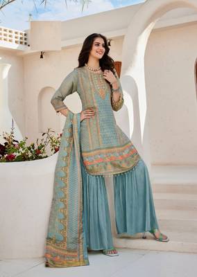 Light blue kanjivaram silk full stitched hand work wedding suits 1