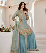 Light blue kanjivaram silk full stitched hand work wedding suits
