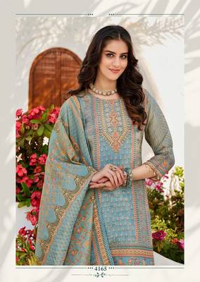 Light blue kanjivaram silk full stitched hand work wedding suits 2