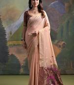 Peach peacock thread woven pallu with butti weaves