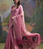 Pink peacock thread woven pallu with butti weaves