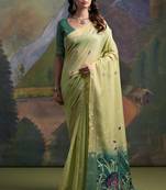 Pista peacock thread woven pallu with butti weaves