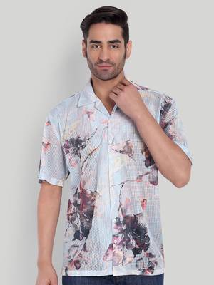 Stysure abstract dark floral shirt, oversized short sleeve sky blue & grey botanical cuban collar casual shirts 1