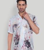 Stysure abstract dark floral shirt, oversized short sleeve sky blue & grey botanical cuban collar casual shirts