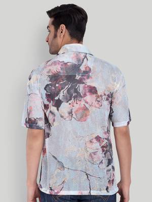Stysure abstract dark floral shirt, oversized short sleeve sky blue & grey botanical cuban collar casual shirts 2