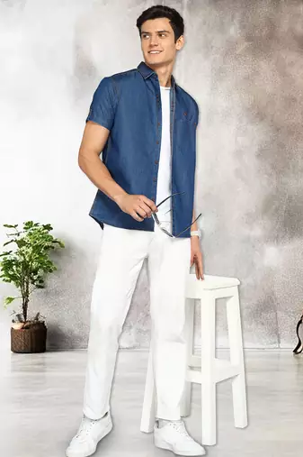 Men's half sleeve smart casual denim shirt | jeans shirt for men