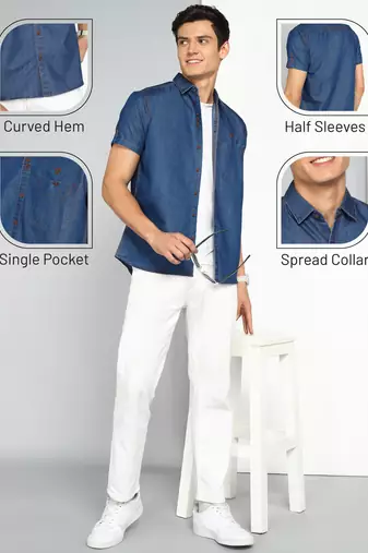 Men's half sleeve smart casual denim shirt | jeans shirt for men