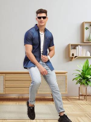 Men's half sleeve smart casual denim shirt | jeans shirt for men 3