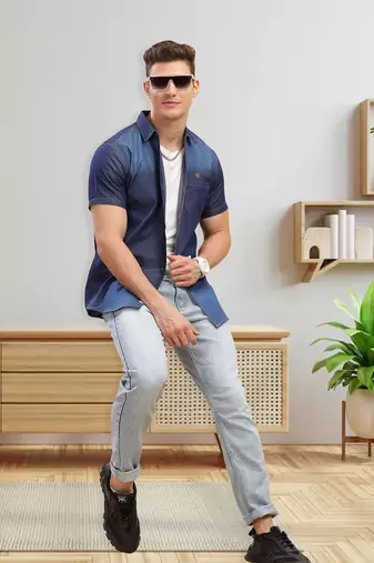 Men's half sleeve smart casual denim shirt | jeans shirt for men