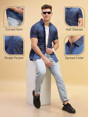 Men's half sleeve smart casual denim shirt | jeans shirt for men 4