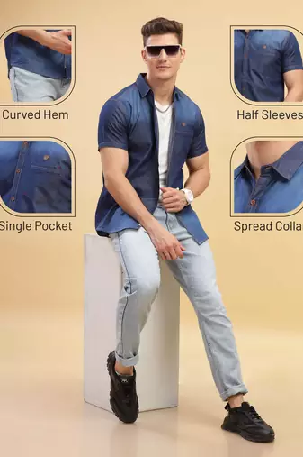 Men's half sleeve smart casual denim shirt | jeans shirt for men