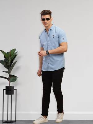 Men's half sleeve smart casual denim shirt | jeans shirt for men 3
