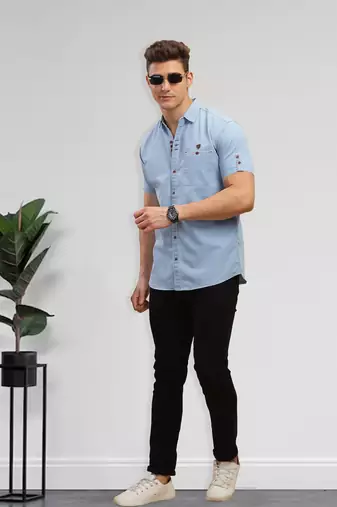 Men's half sleeve smart casual denim shirt | jeans shirt for men