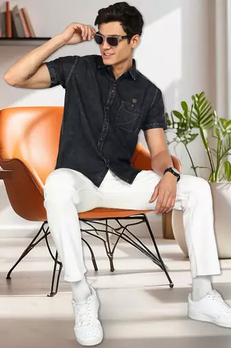 Men's half sleeve smart casual denim shirt | jeans shirt for men