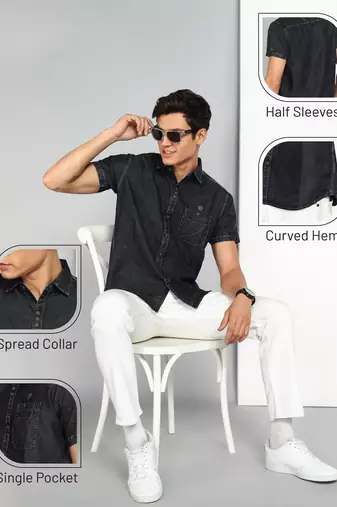 Men's half sleeve smart casual denim shirt | jeans shirt for men