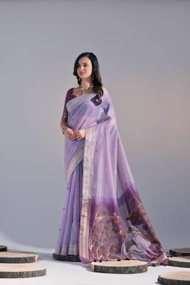 Lavender cow design thread woven pallu with butti weaves 1