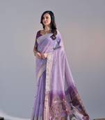 Lavender cow design thread woven pallu with butti weaves