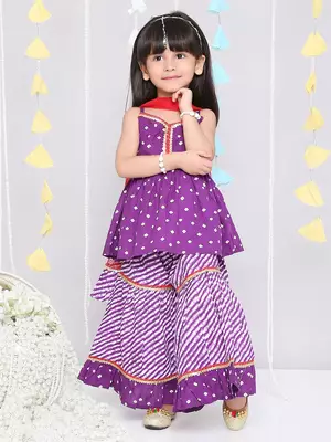 Kid1 chanda bandhani top sharara set 1