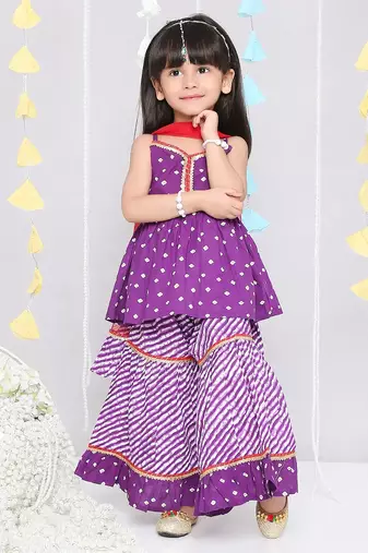 Kid1 chanda bandhani top sharara set