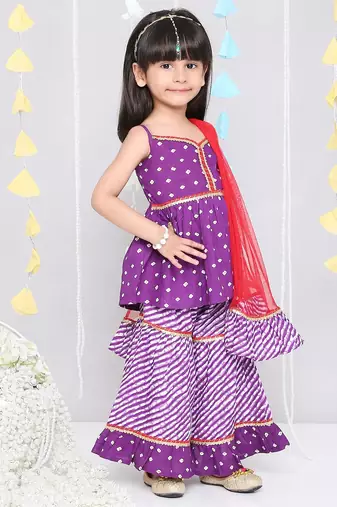 Kid1 chanda bandhani top sharara set