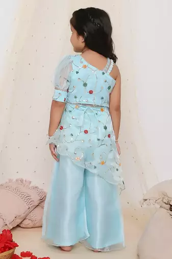 Nikki embroidered peplum top with palazzo set