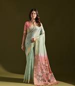 Sea green cow with flower design with butti weaves