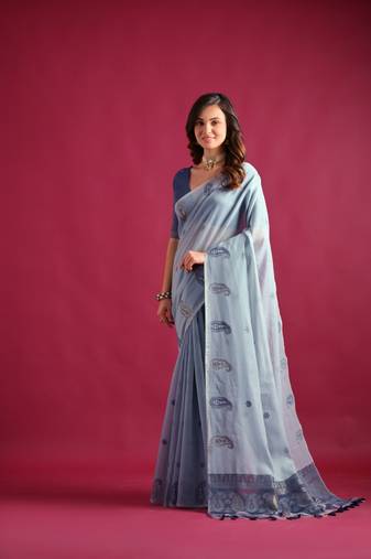 Firozi keri weaving pallu with butti weaves Saree