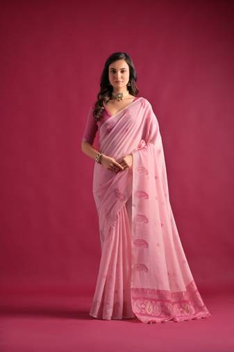 Pink keri weaving pallu with butti weaves Saree