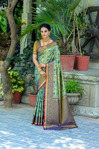 Blue all over zari woven design with zari woven pallu