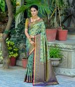 Blue all over zari woven design with zari woven pallu