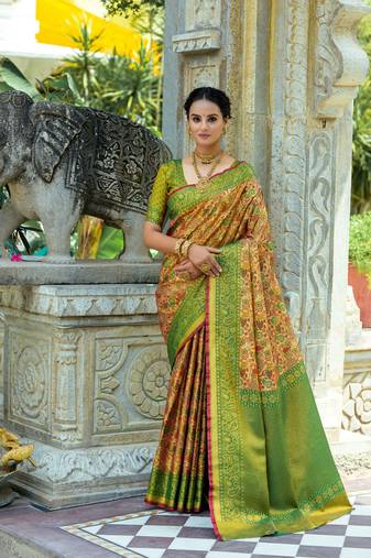 Green all over zari woven design with zari woven pallu