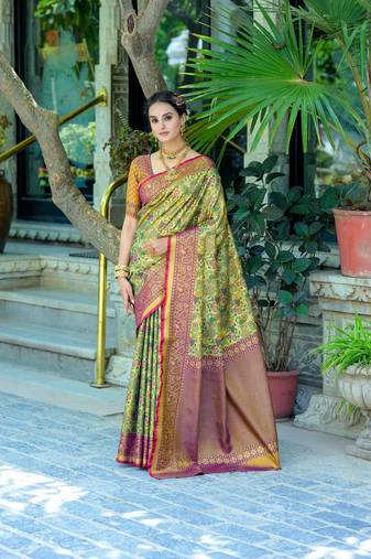 Wine all over zari woven design with zari woven pallu