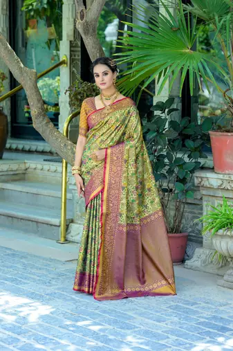 Wine all over zari woven design with zari woven pallu