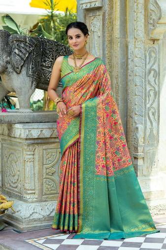 Rama all over zari woven design with zari woven pallu