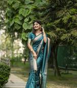 Rama zari woven border and pallu saree