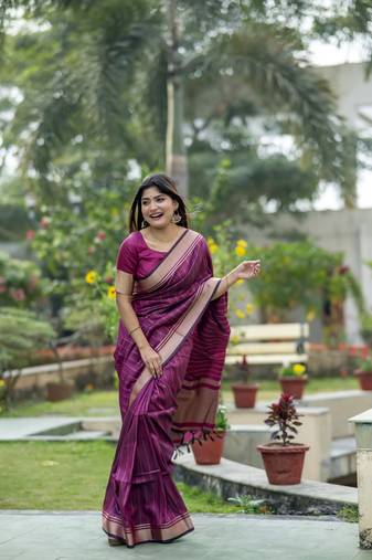 Rani zari woven border and pallu saree