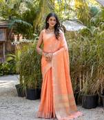 Orange zari woven border with zari woven butti Saree